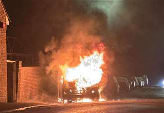 ‘Loud explosions’ heard as van engulfed in flames